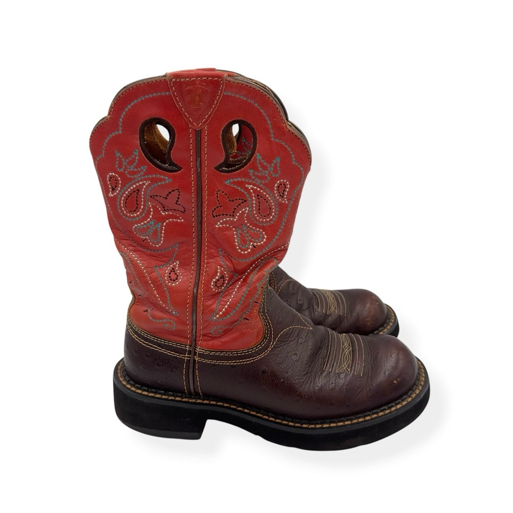Ariat ProBaby Womens Boots 16748 Ostrich Print Brown Leather Red Cowgirl Size 6B